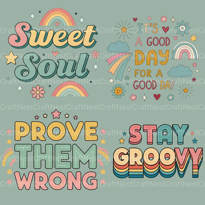 Retro Positive Words Clipart Bundle