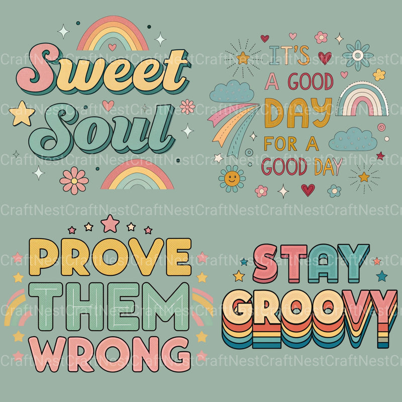 Retro Positive Words Clipart Bundle - CraftNest - Digital Crafting and Art