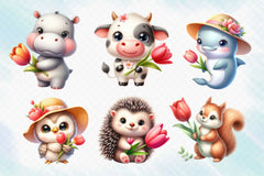 Cute Animals And Tulip Flower Clipart Bundle 2 - CraftNest - Digital Crafting and Art