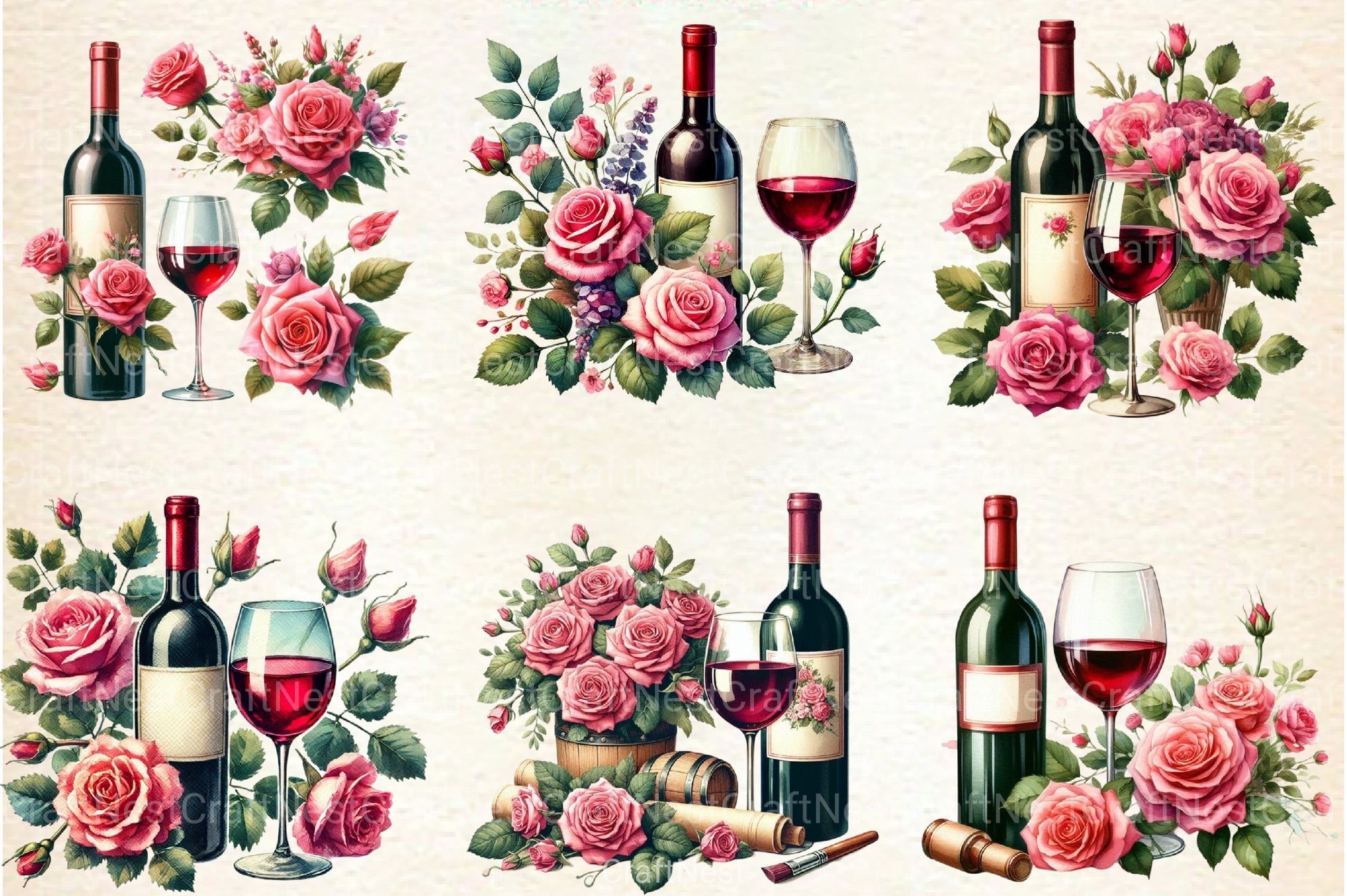 Roses and Wine Clipart Bundle - CraftNest - Digital Crafting and Art