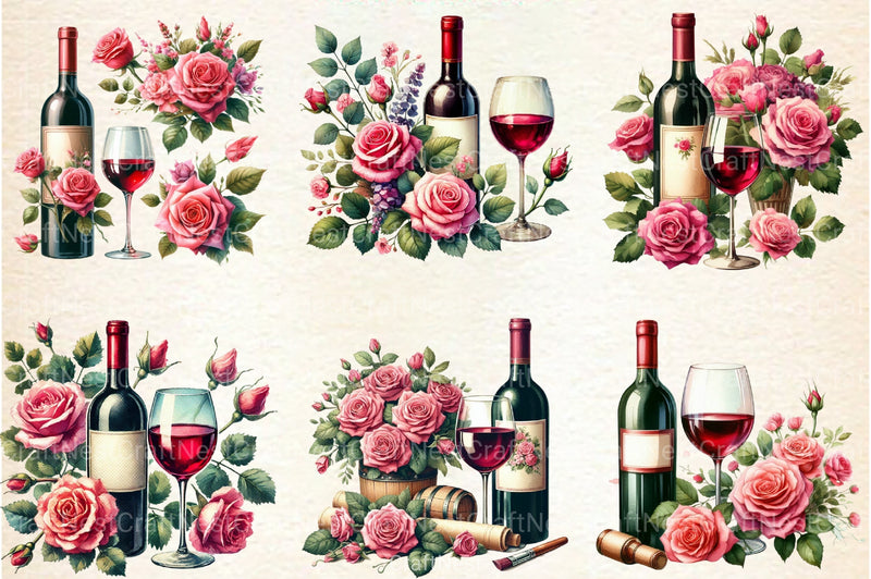 Roses and Wine Clipart Bundle - CraftNest - Digital Crafting and Art