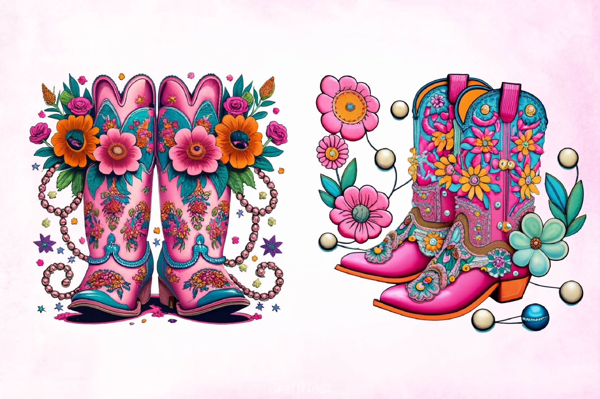 Western Floral Cowboy Boots Clipart Bundle - CraftNest - Digital Crafting and Art