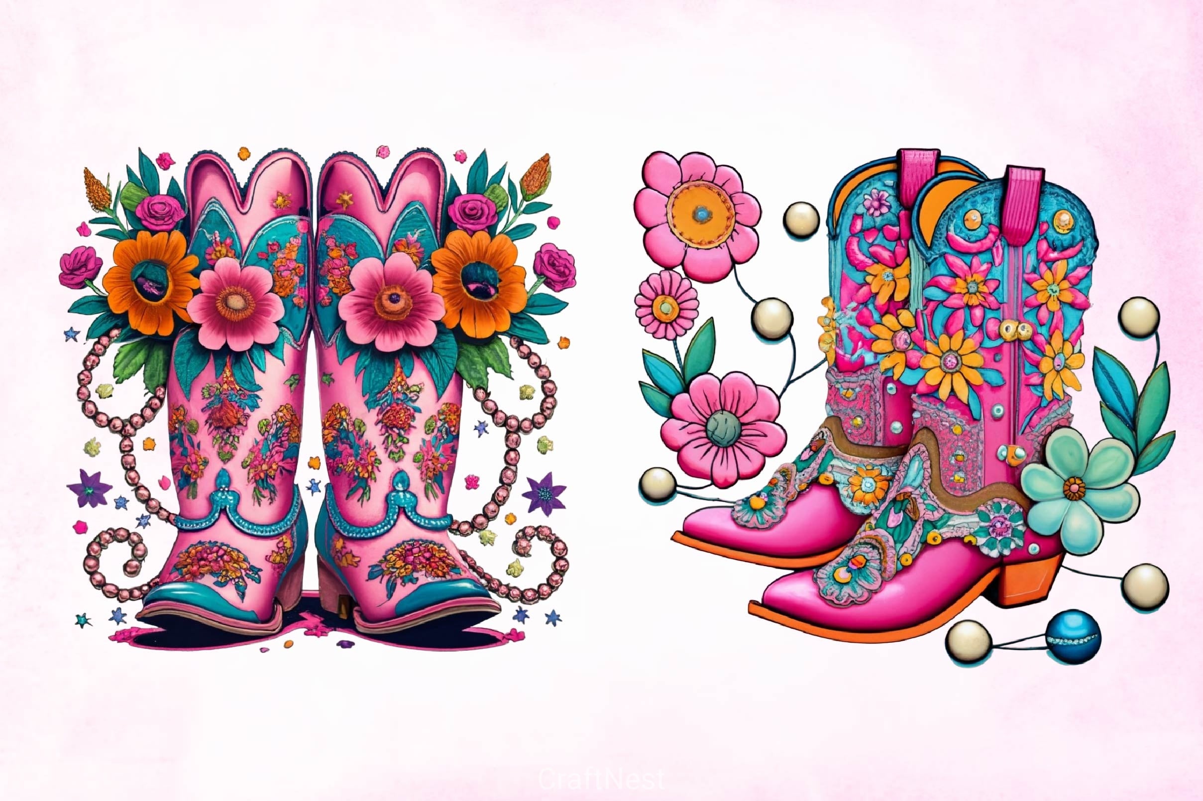 Western Floral Cowboy Boots Clipart Bundle - CraftNest - Digital Crafting and Art
