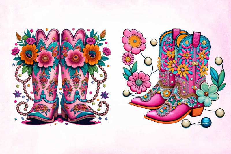 Western Floral Cowboy Boots Clipart Bundle - CraftNest - Digital Crafting and Art