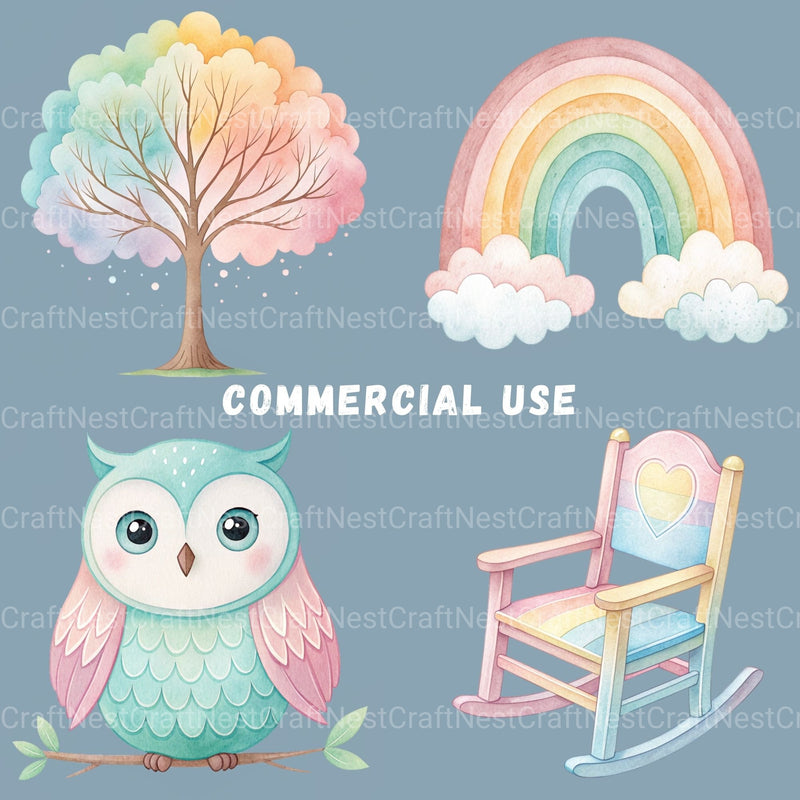 Pastel Nursery Decor Clipart Bundle - CraftNest - Digital Crafting and Art