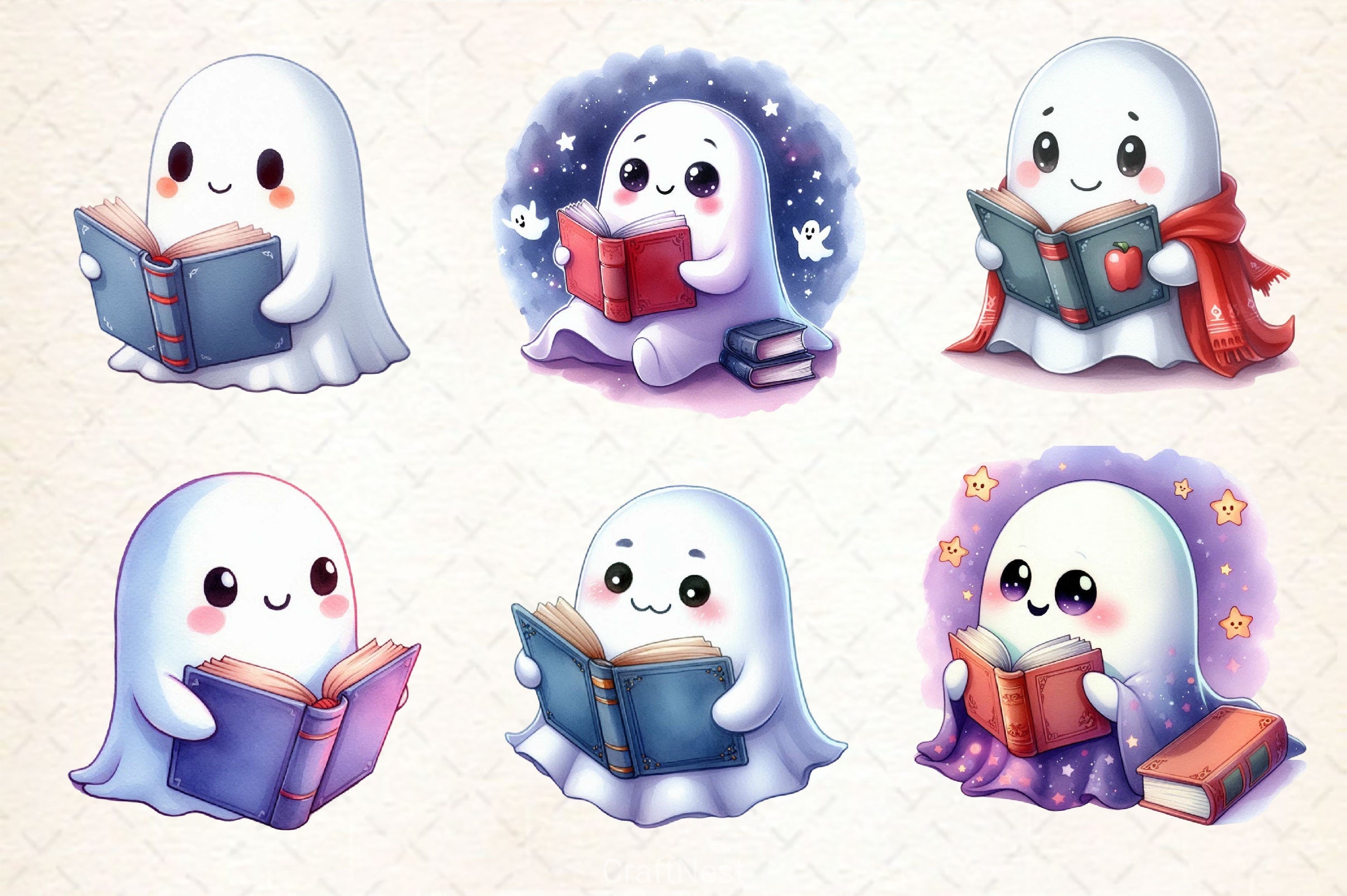 Ghost Reading Book Clipart Bundle 2 - CraftNest - Digital Crafting and Art