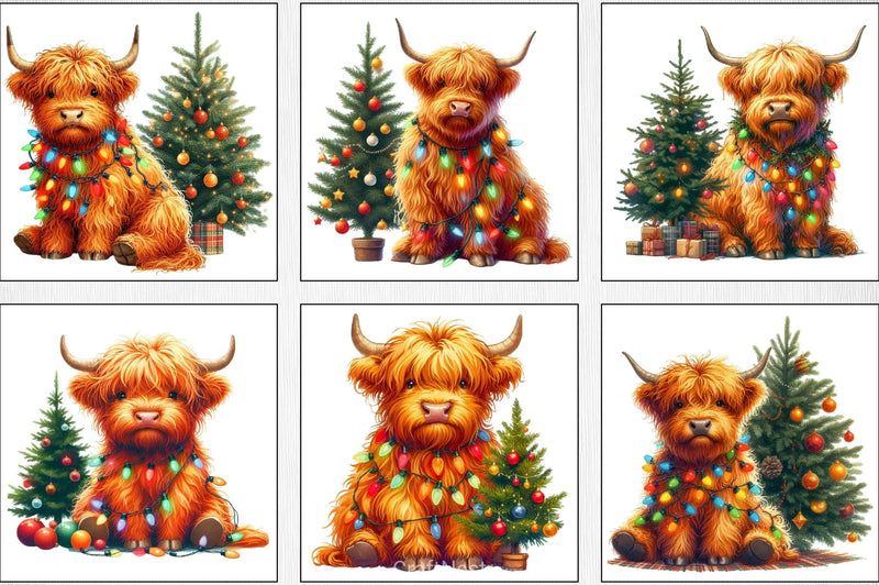 Cute Christmas Highland Cow Clipart Bundle 4 - CraftNest - Digital Crafting and Art