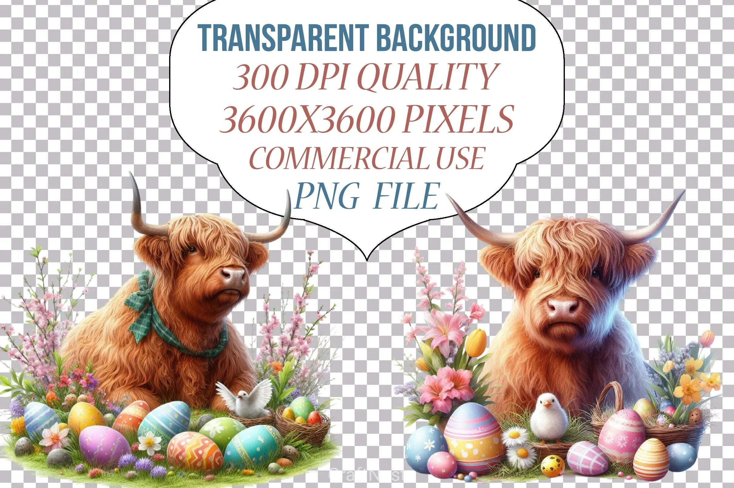 Highland Cow Easter Basket Clipart Bundle - CraftNest - Digital Crafting and Art