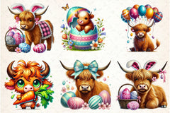 Highland Cow Easter Clipart Bundle - CraftNest - Digital Crafting and Art