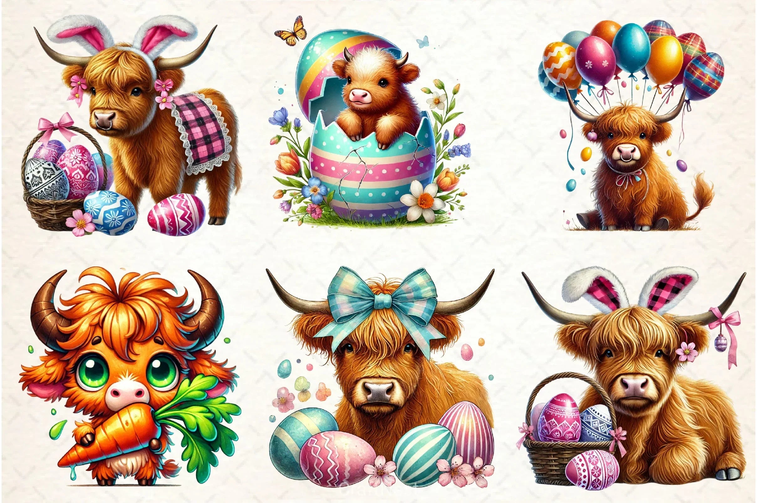 Highland Cow Easter Clipart Bundle - CraftNest - Digital Crafting and Art