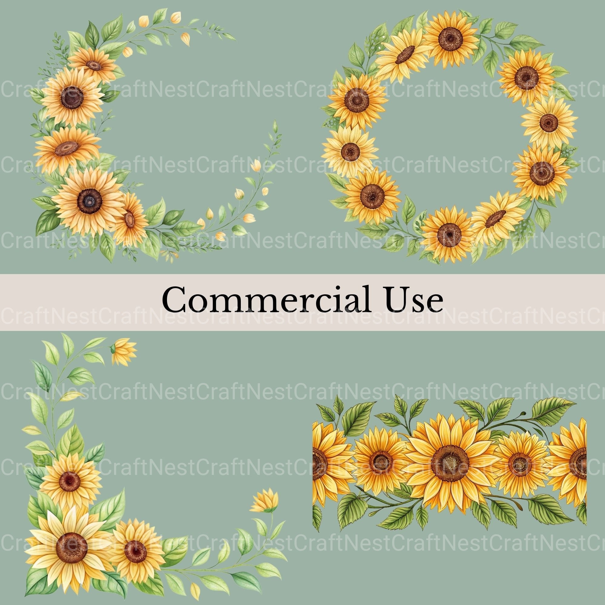 Sunflower Borders Clipart Bundle - CraftNest - Digital Crafting and Art