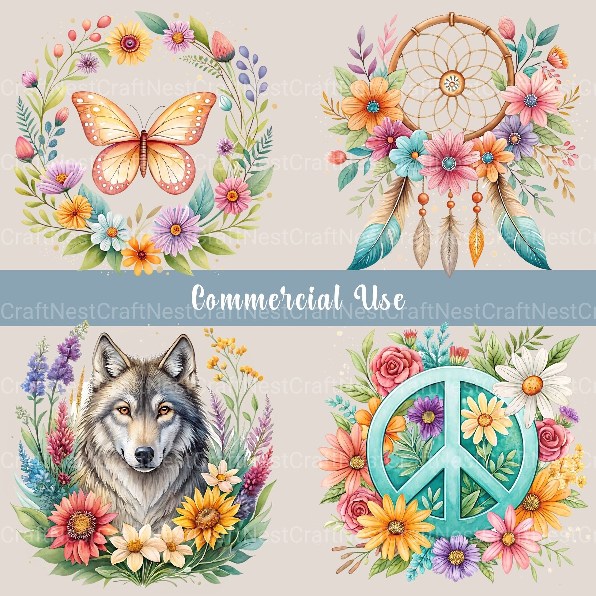 Boho Floral Clipart Bundle - CraftNest - Digital Crafting and Art