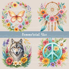 Boho Floral Clipart Bundle - CraftNest - Digital Crafting and Art