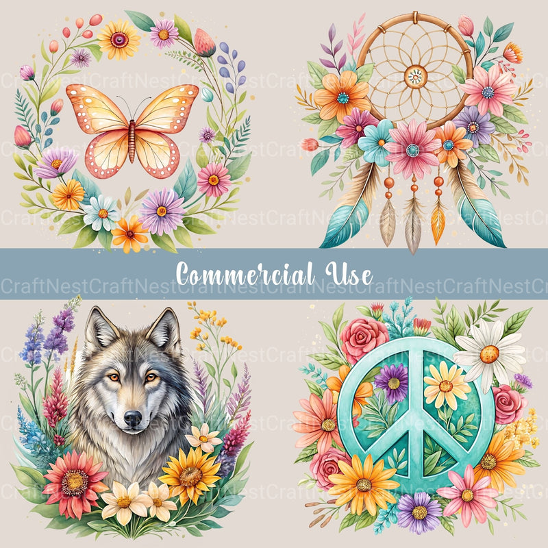 Boho Floral Clipart Bundle - CraftNest - Digital Crafting and Art