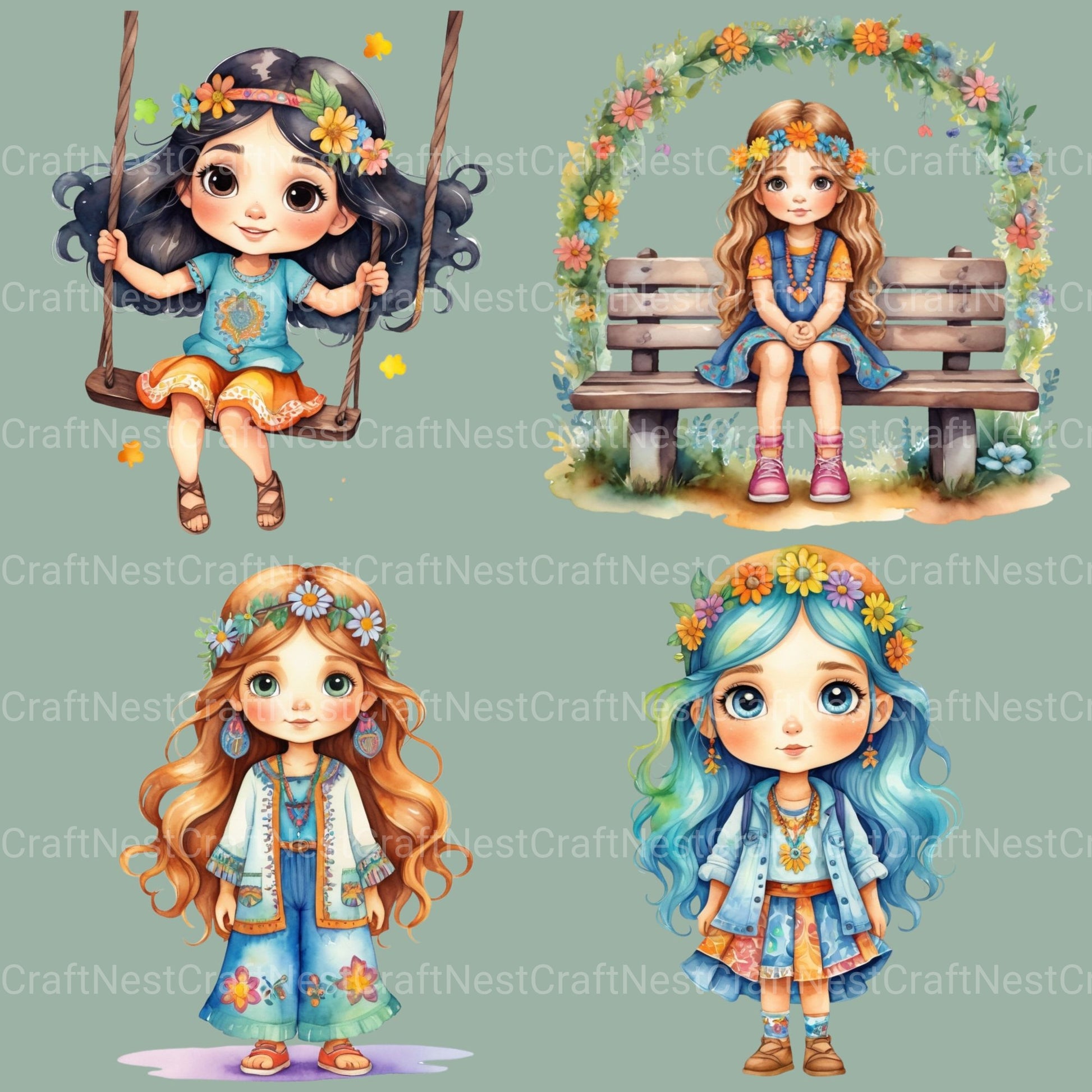 Hippie Girls ( 1) Clipart Bundle - CraftNest - Digital Crafting and Art