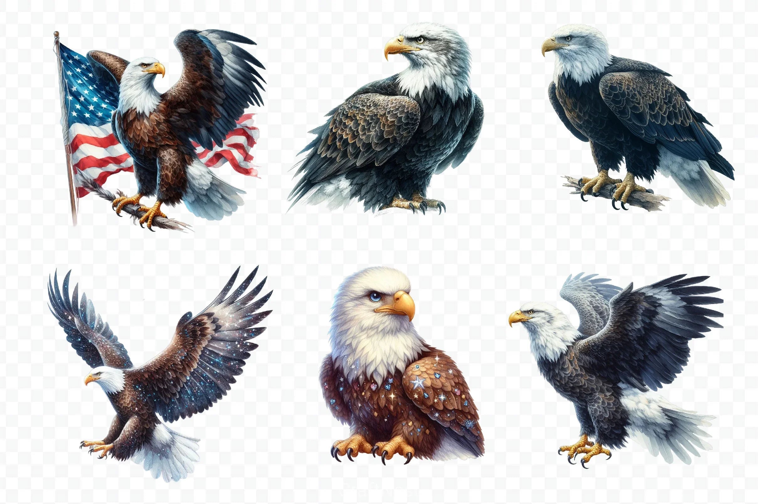 Patriotic Bald Eagle Clipart Bundle 6 - CraftNest - Digital Crafting and Art