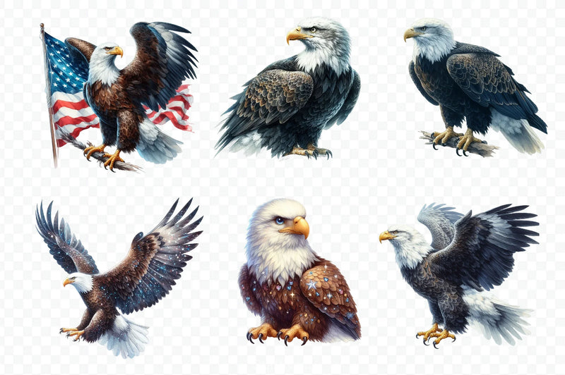 Patriotic Bald Eagle Clipart Bundle 6 - CraftNest - Digital Crafting and Art