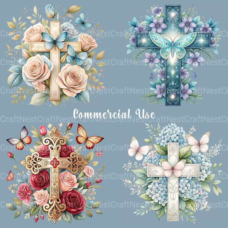 Cross Floral Butterfly Clipart Bundle - CraftNest - Digital Crafting and Art