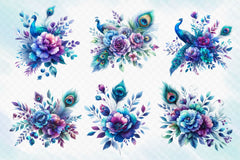 Peacock Bouquets Clipart Bundle - CraftNest - Digital Crafting and Art