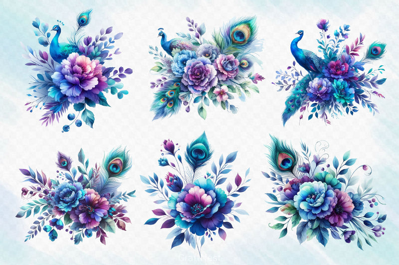 Peacock Bouquets Clipart Bundle - CraftNest - Digital Crafting and Art