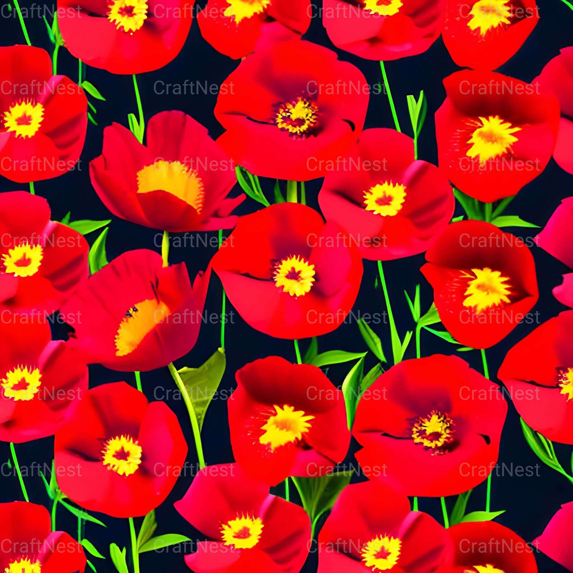 Poppy Seamless Digital Paper - CraftNest - Digital Crafting and Art