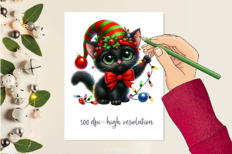 Christmas Black Cat Clipart Bundle 6 - CraftNest - Digital Crafting and Art