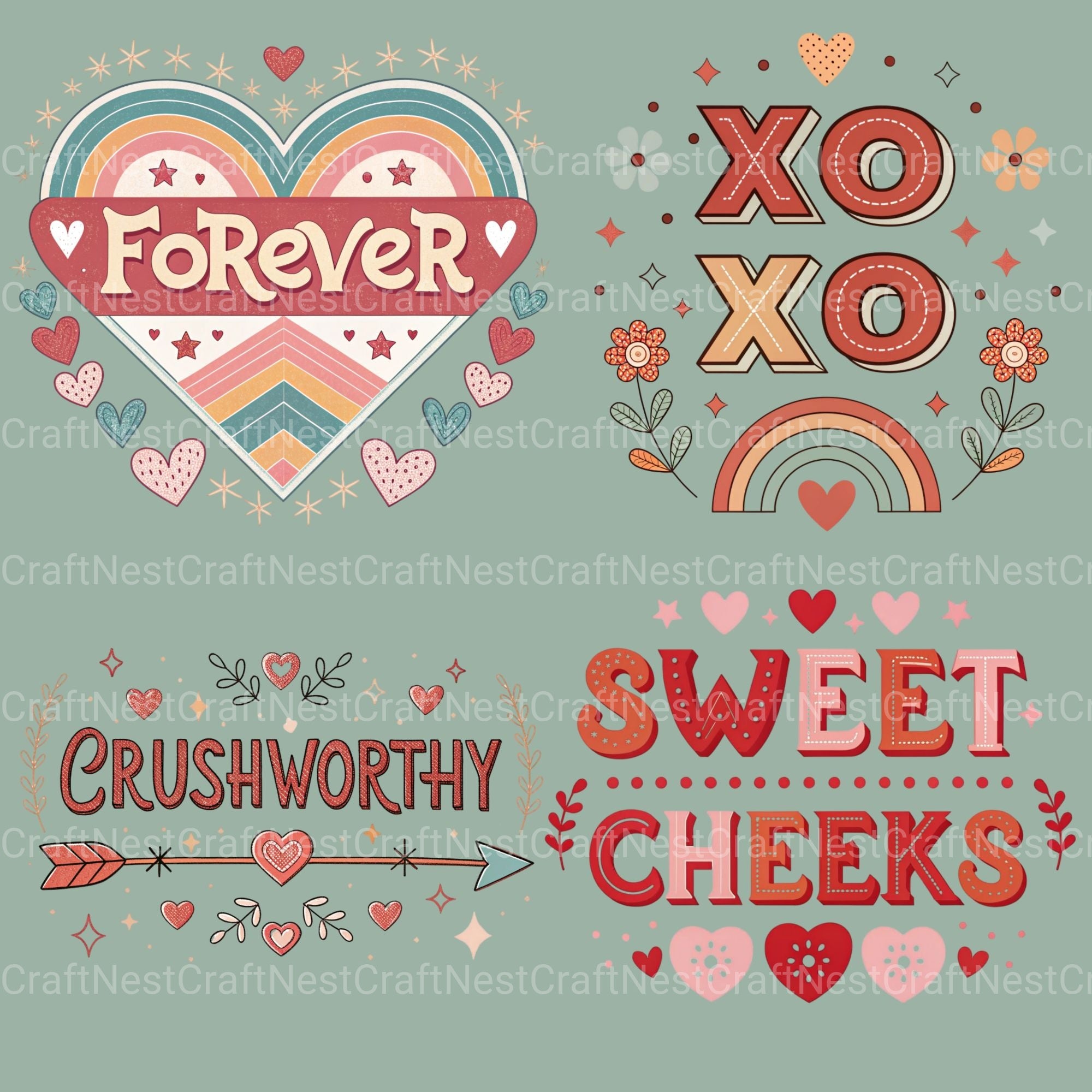 Retro Love Words Clipart Bundle - CraftNest - Digital Crafting and Art