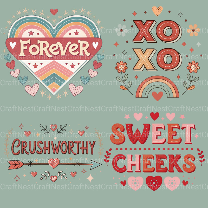 Retro Love Words Clipart Bundle - CraftNest - Digital Crafting and Art