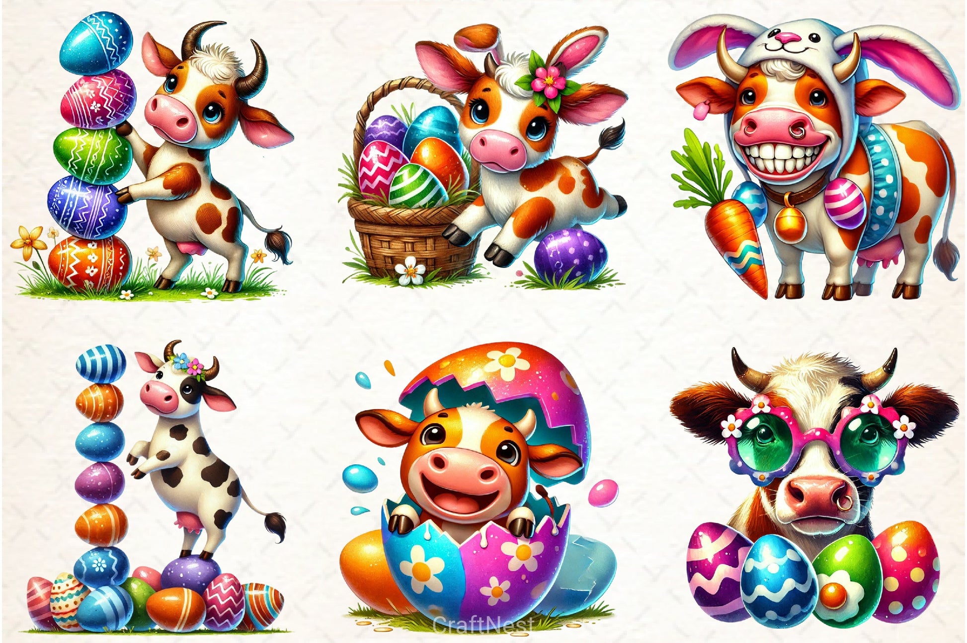Funny Easter Cow Clipart Bundle - CraftNest - Digital Crafting and Art