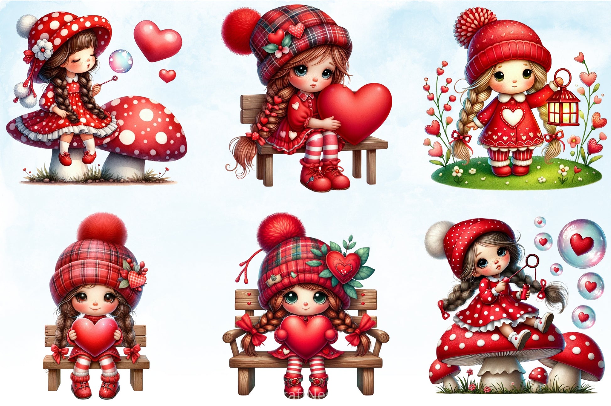 Red Valentine Gnome Girl Clipart Bundle - CraftNest - Digital Crafting and Art