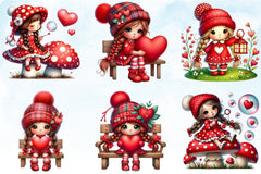 Red Valentine Gnome Girl Clipart Bundle - CraftNest - Digital Crafting and Art