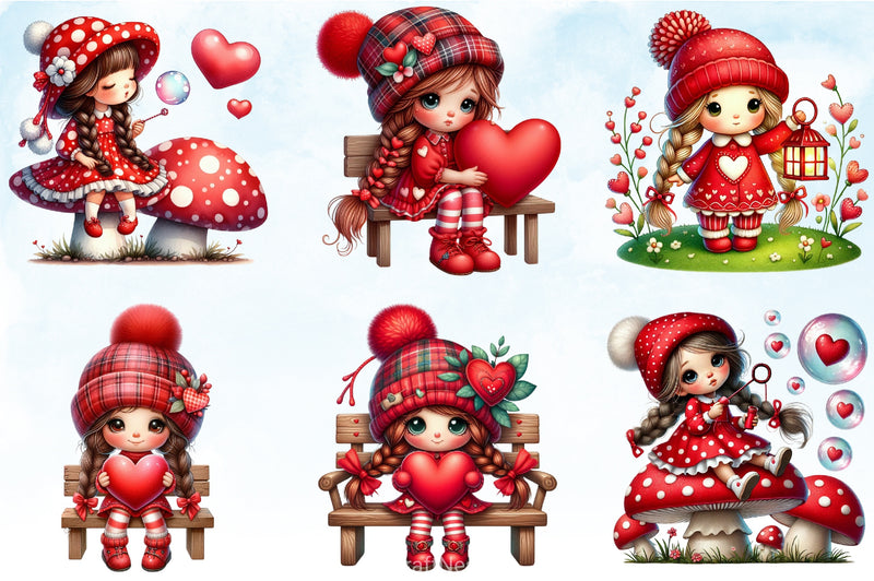 Red Valentine Gnome Girl Clipart Bundle - CraftNest - Digital Crafting and Art