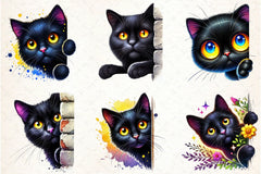 Black Cat Peeking Clipart Bundle - CraftNest - Digital Crafting and Art