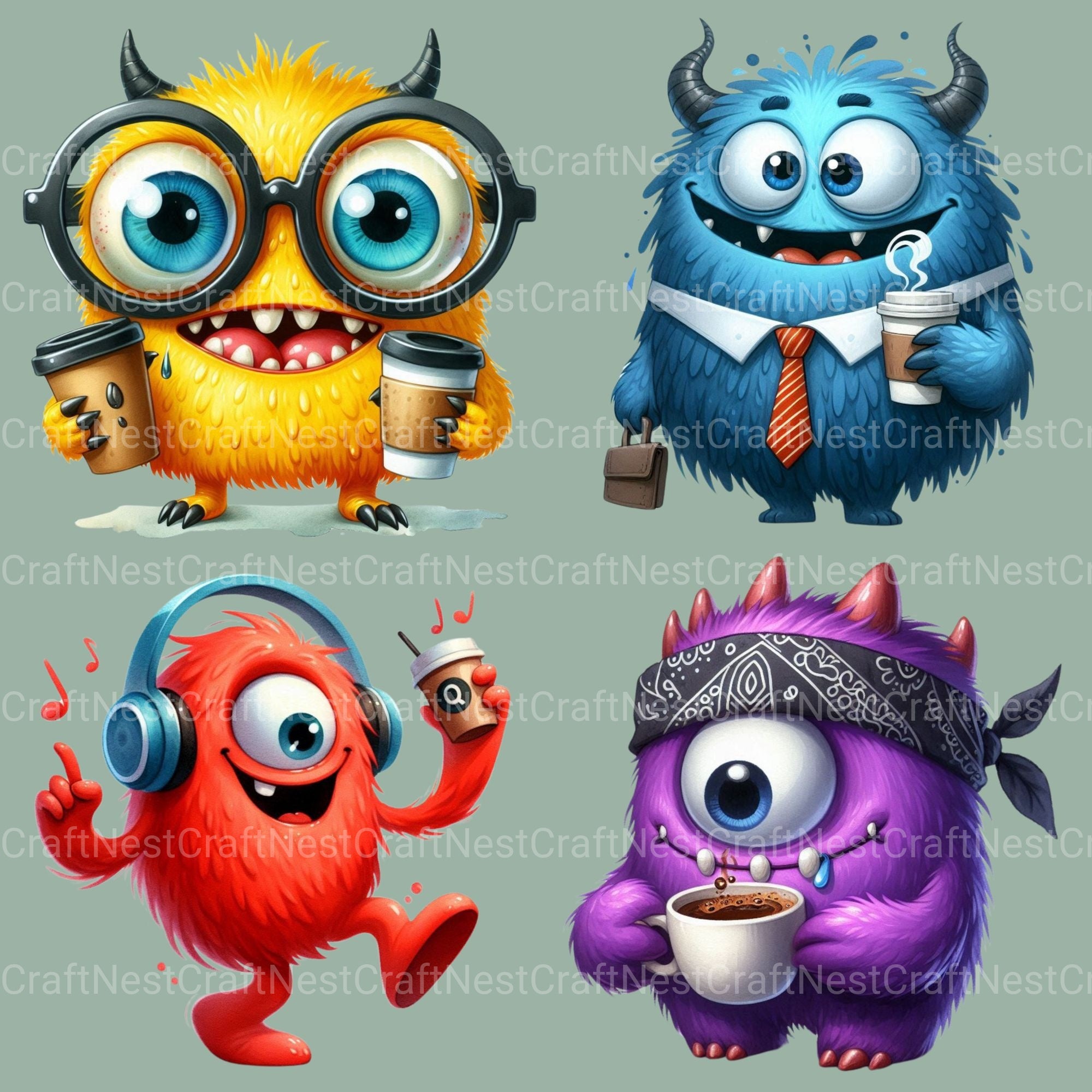 Coffee Monsters Updated Clipart Bundle - CraftNest - Digital Crafting and Art