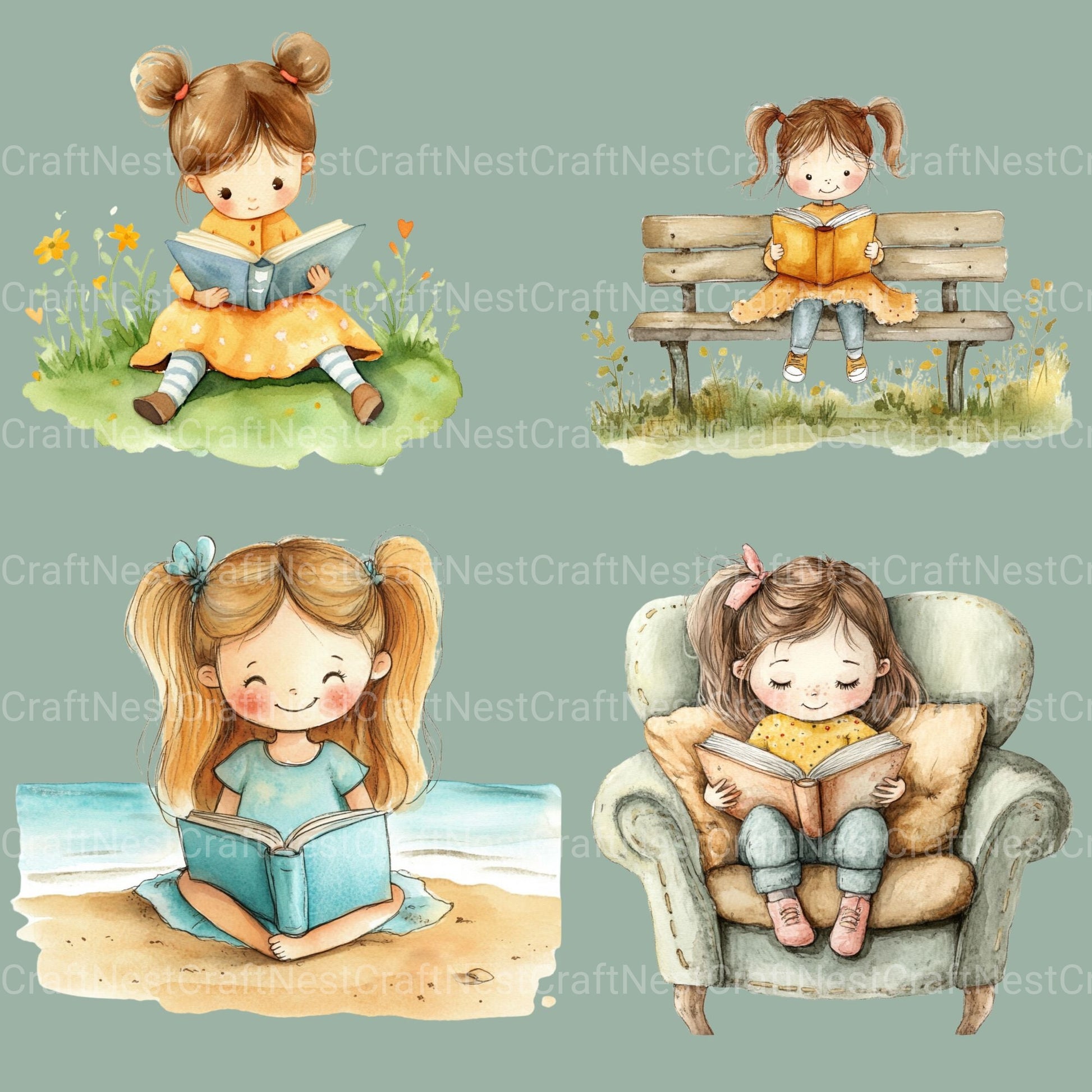 Children Reading Clipart Bundle - CraftNest - Digital Crafting and Art