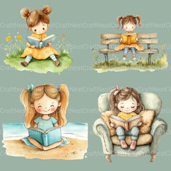 Children Reading Clipart Bundle - CraftNest - Digital Crafting and Art