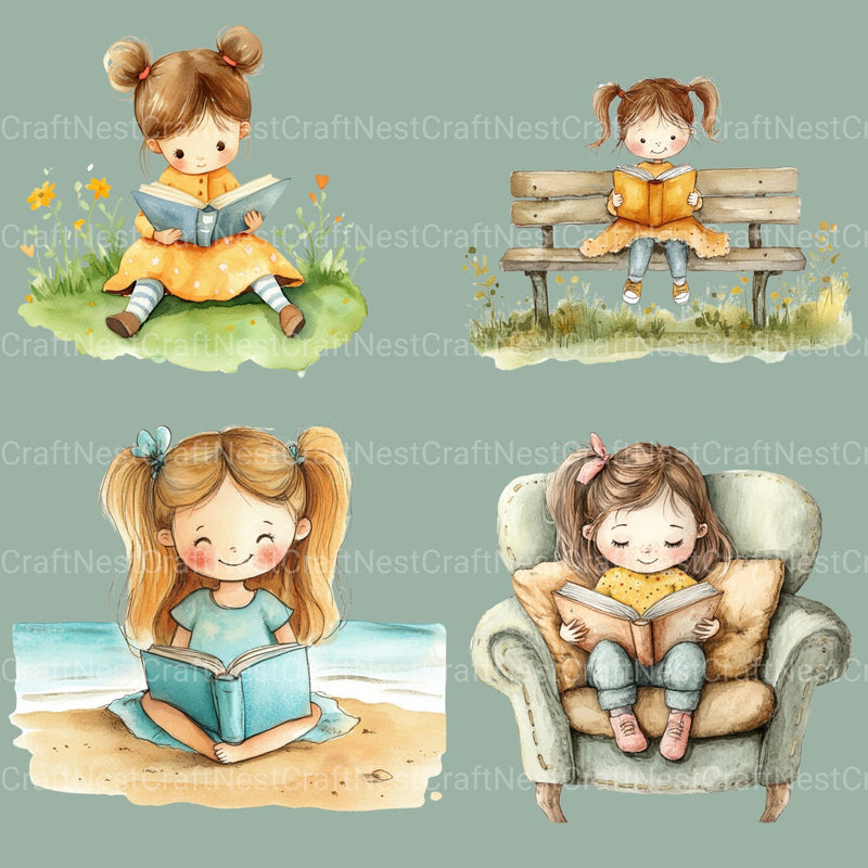 Children Reading Clipart Bundle - CraftNest - Digital Crafting and Art