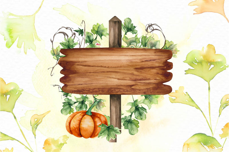 Wooden Sign Pumpkin Flower Clipart Bundle - CraftNest - Digital Crafting and Art