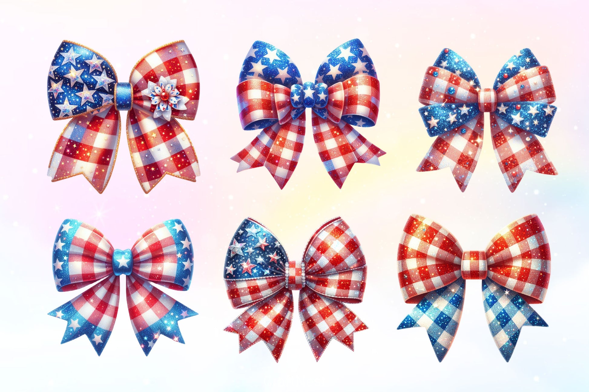 Gingham Patriotic Bow Clipart Bundle 2 - CraftNest - Digital Crafting and Art