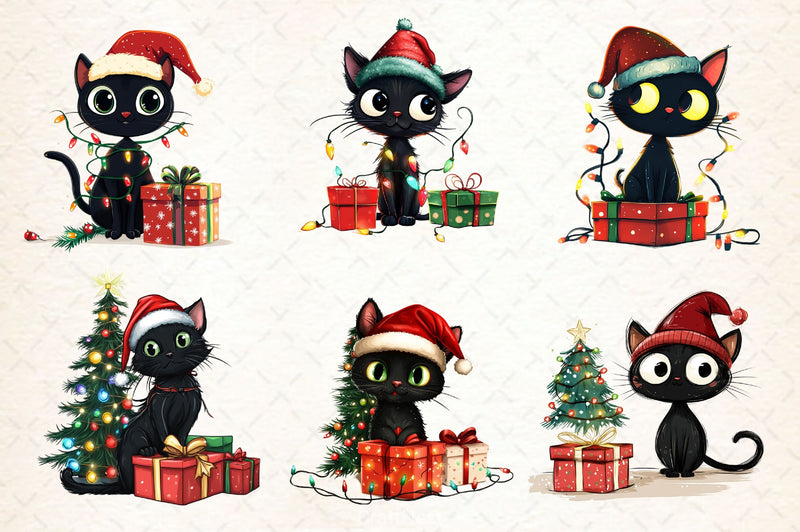Funny Christmas Black Cat Clipart Bundle 4 - CraftNest - Digital Crafting and Art