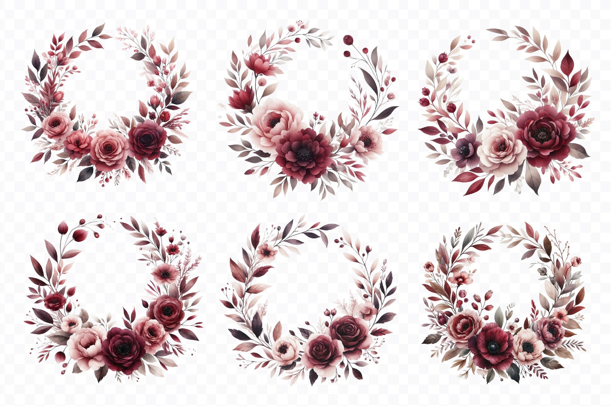 Burgundy Blush Floral Clipart Bundle - CraftNest - Digital Crafting and Art