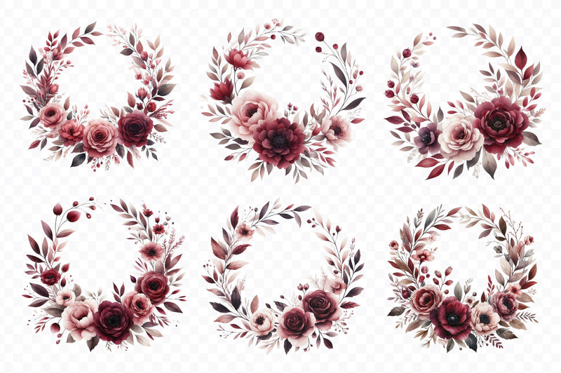 Burgundy Blush Floral Clipart Bundle - CraftNest - Digital Crafting and Art