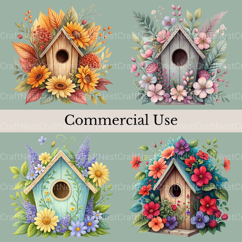 Birdhouses Flowers Clipart Bundle - CraftNest - Digital Crafting and Art