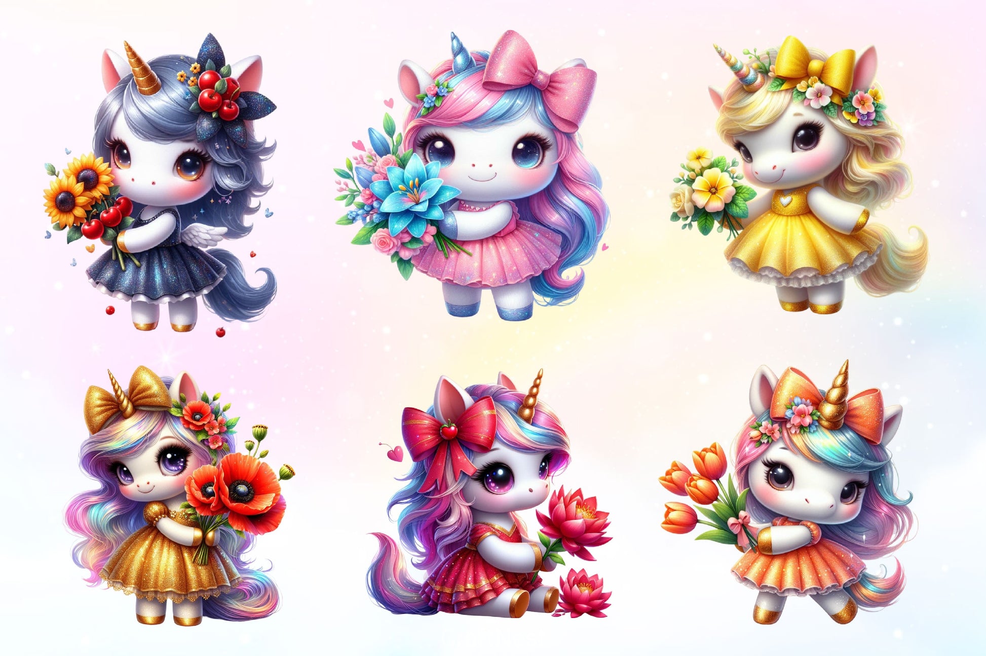 Cute Unicorn With Flower Clipart Bundle - CraftNest - Digital Crafting and Art
