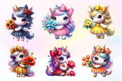 Cute Unicorn With Flower Clipart Bundle - CraftNest - Digital Crafting and Art