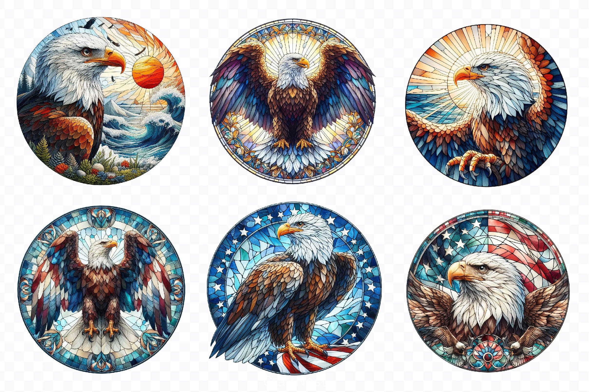 Bald Eagle Stained Glass North America Clipart Bundle - CraftNest - Digital Crafting and Art