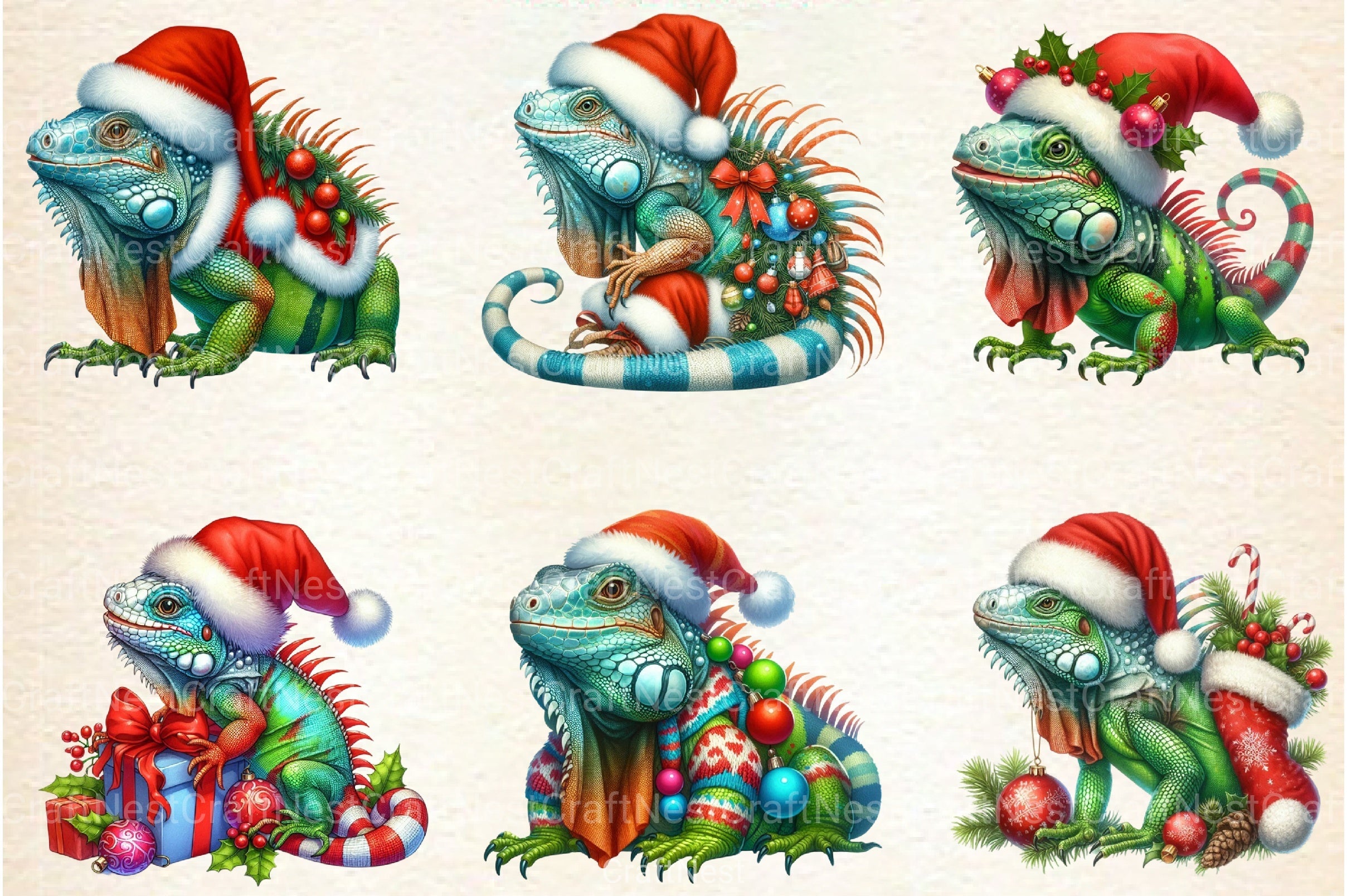 Christmas Iguana Clipart Bundle - CraftNest - Digital Crafting and Art