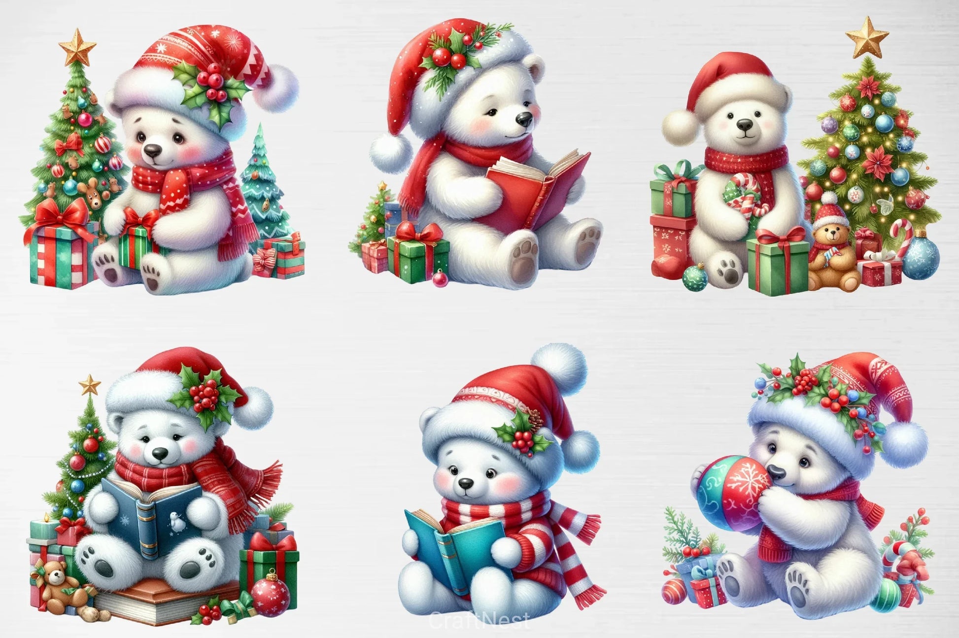 Christmas Polar Bear Clipart Bundle 1 - CraftNest - Digital Crafting and Art