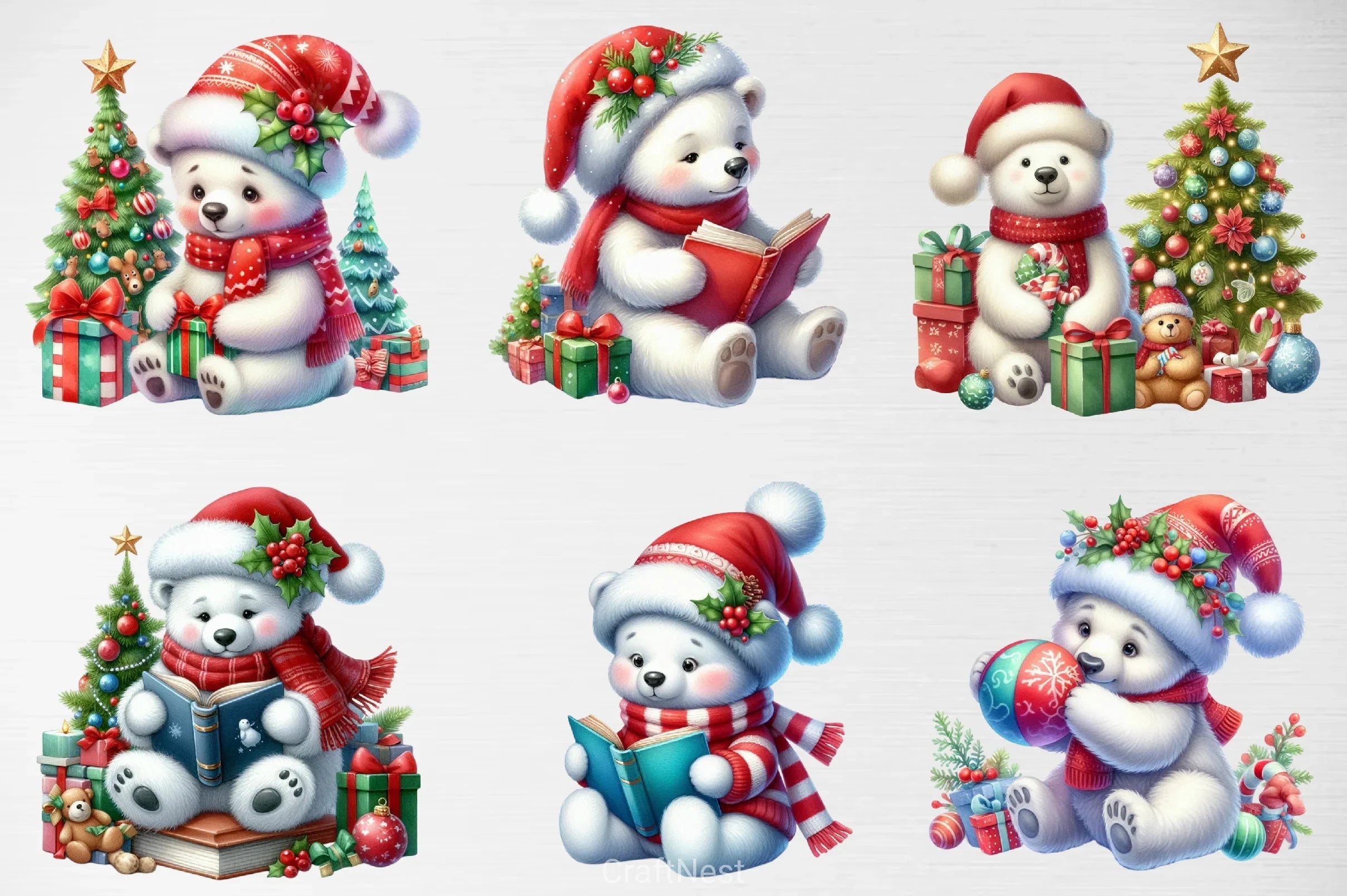 Christmas Polar Bear Clipart Bundle 1 - CraftNest - Digital Crafting and Art