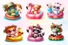 Summer Animals On Float Clipart Bundle 6 - CraftNest - Digital Crafting and Art